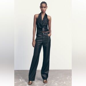 Zara ZW Faux Leather 90s Wide Legs Pants